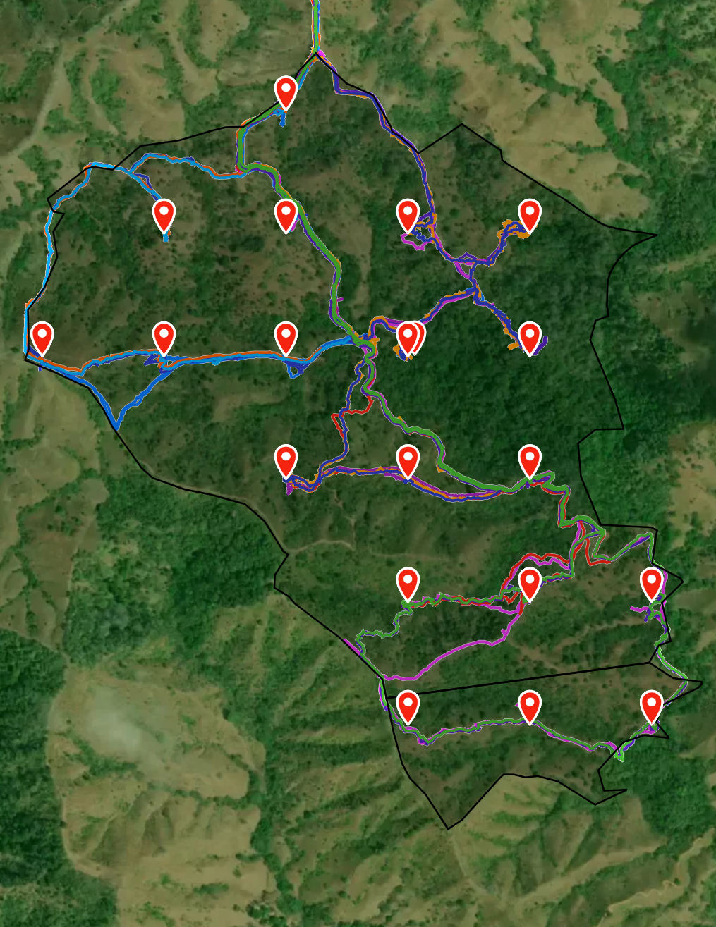 Sampling point grid for one parcel, with mammal transects